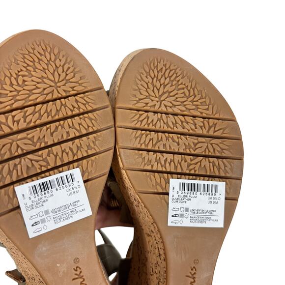 Clarks 'Elleri Plum' Sage Green Cork Wedge Sandals Comfort Cushion US 8 M - Picture 10 of 10